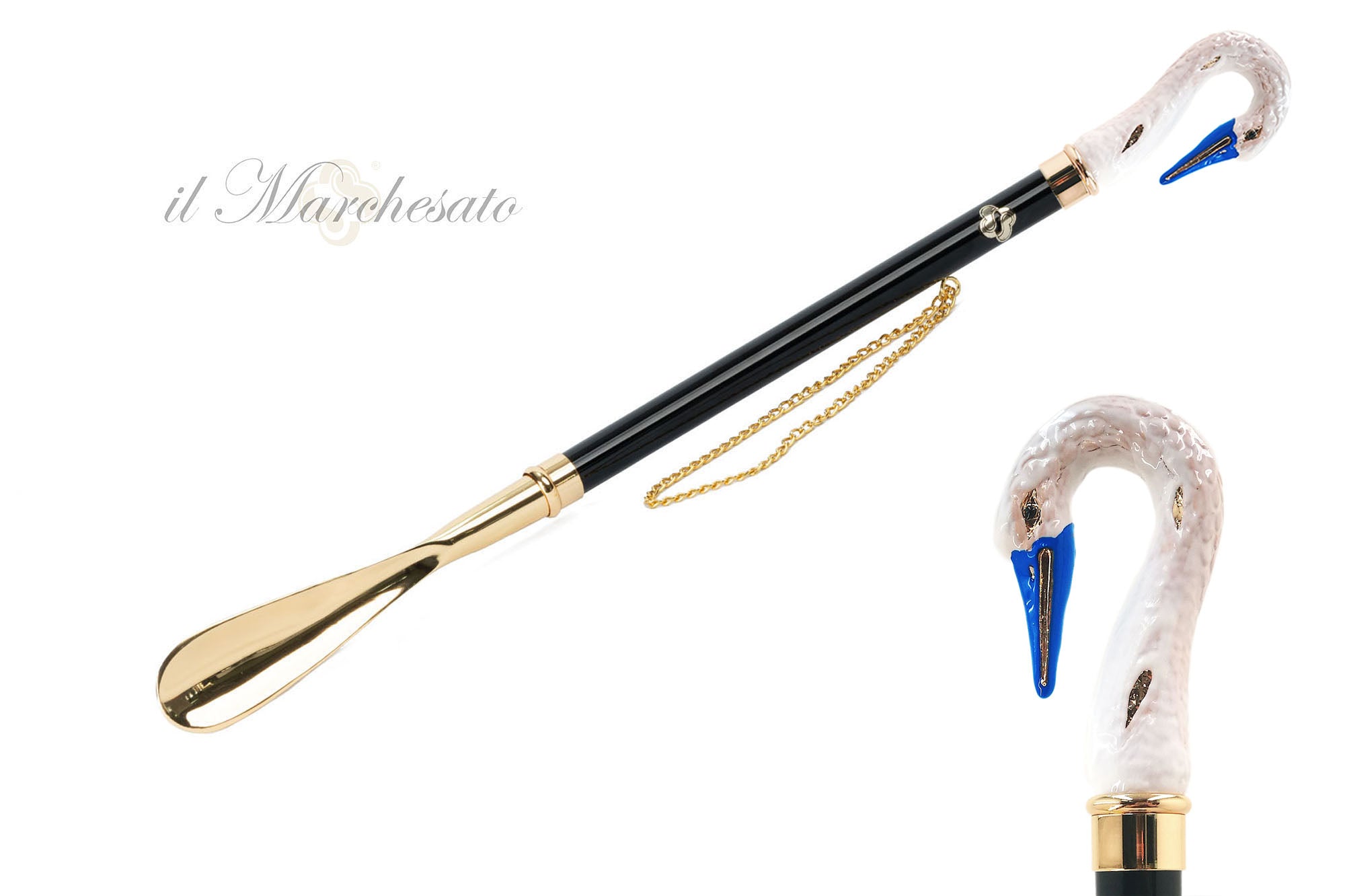 Swan Serenity: Hand-Painted 24K Gold-Plated Swan Shoehorn