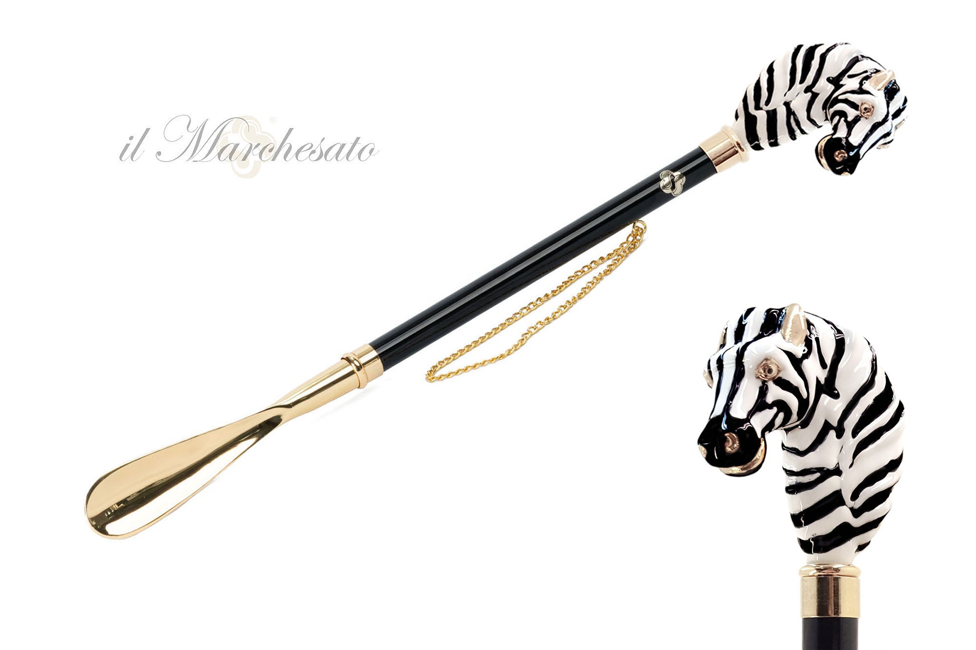 Zebra Zing: Calzador chapado en oro de 24 quilates con mango de cebra pintado a mano