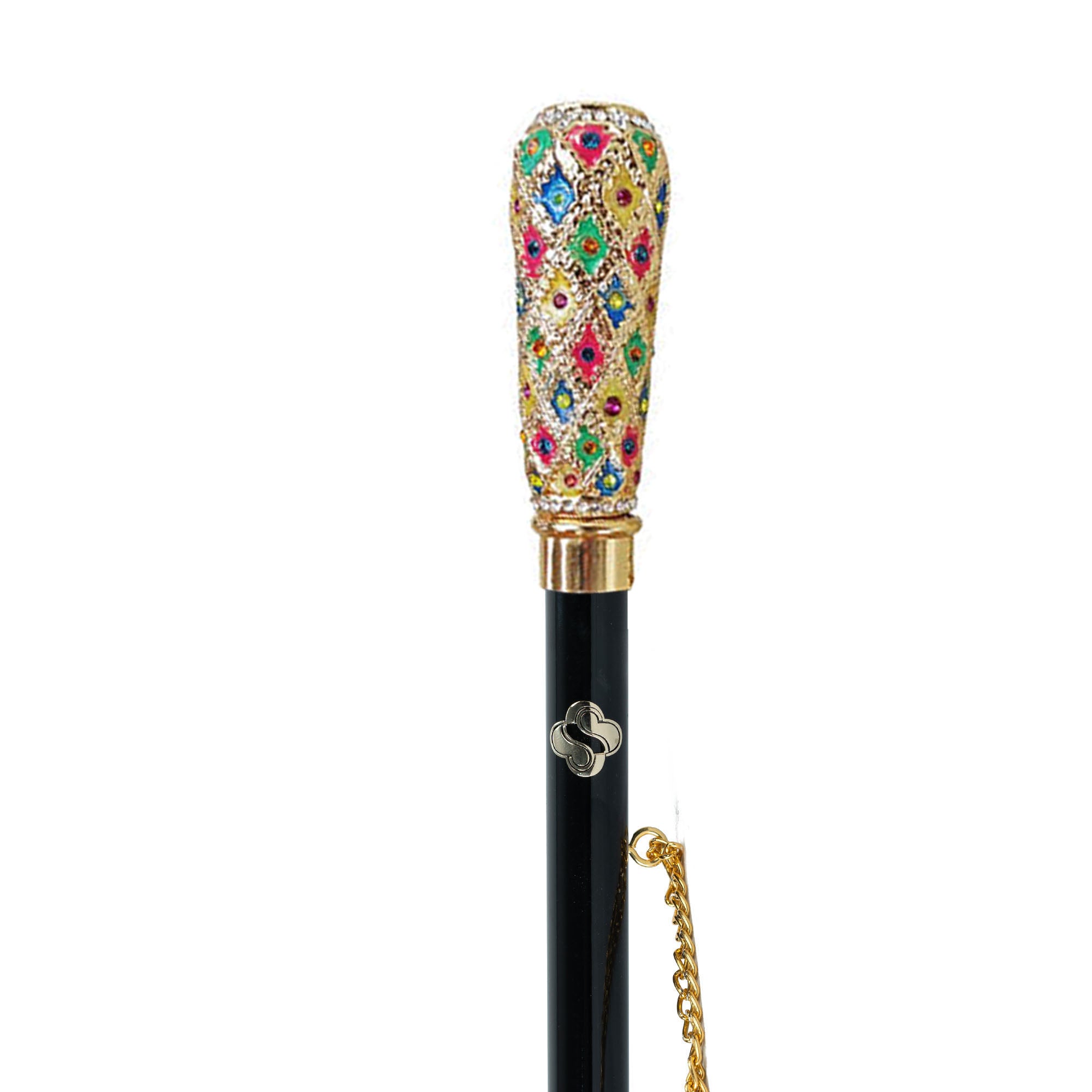 Elegancia en Esmalte: Calzador bañado en oro de 24 quilates con mango pintado a mano y cristales brillantes
