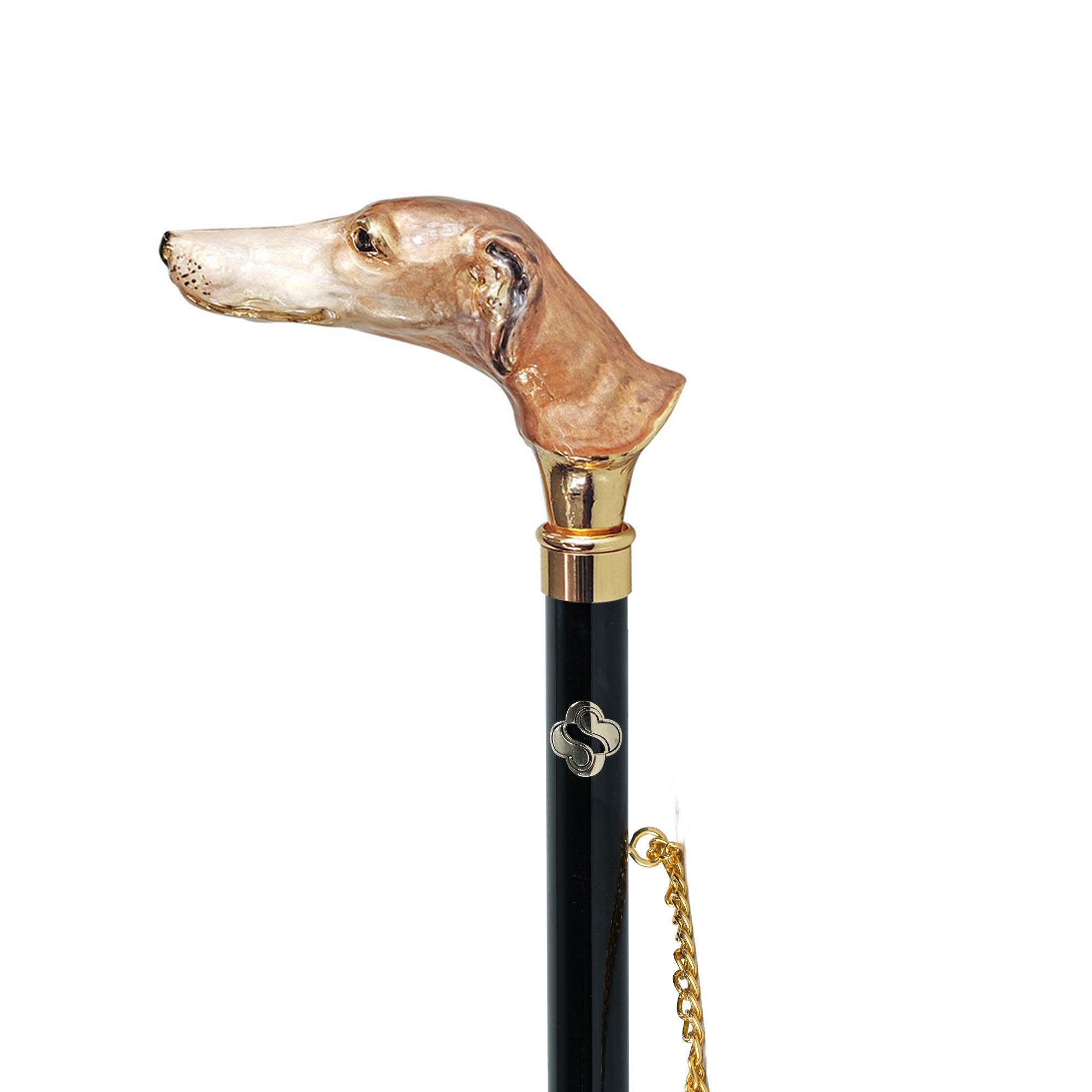 Lustrous Levriero: Calzador chapado en oro de 24 quilates con mango de galgo de cristal
