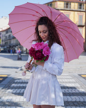 COLLEZIONE LIMITATA - Ombrello rosa con manico placcato oro e pietra di quarzo