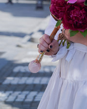 COLLEZIONE LIMITATA - Ombrello rosa con manico placcato oro e pietra di quarzo
