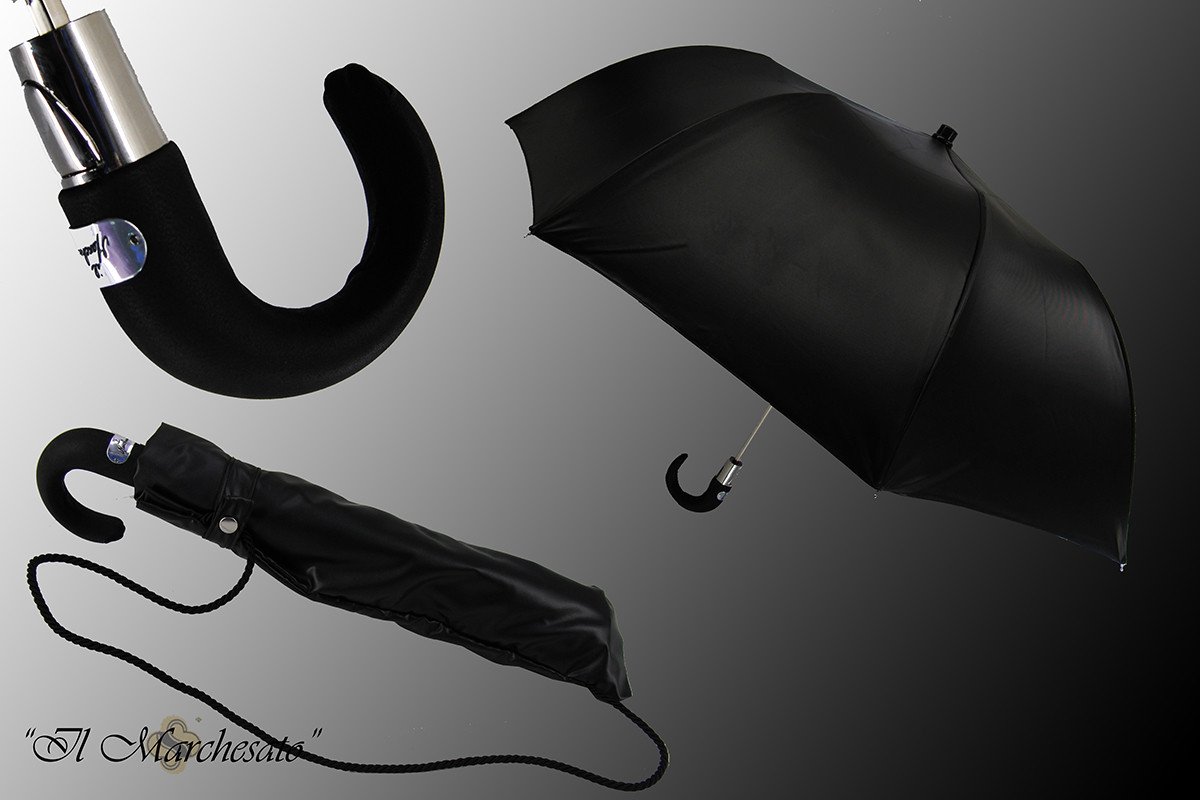 Men's Folding Umbrella Crafted in a Black Comfortable And Sturdy Satin - il-marchesato