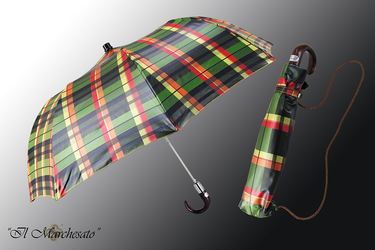 Handmade Italian Men's Folding Umbrella in  Scottish Design - il-marchesato