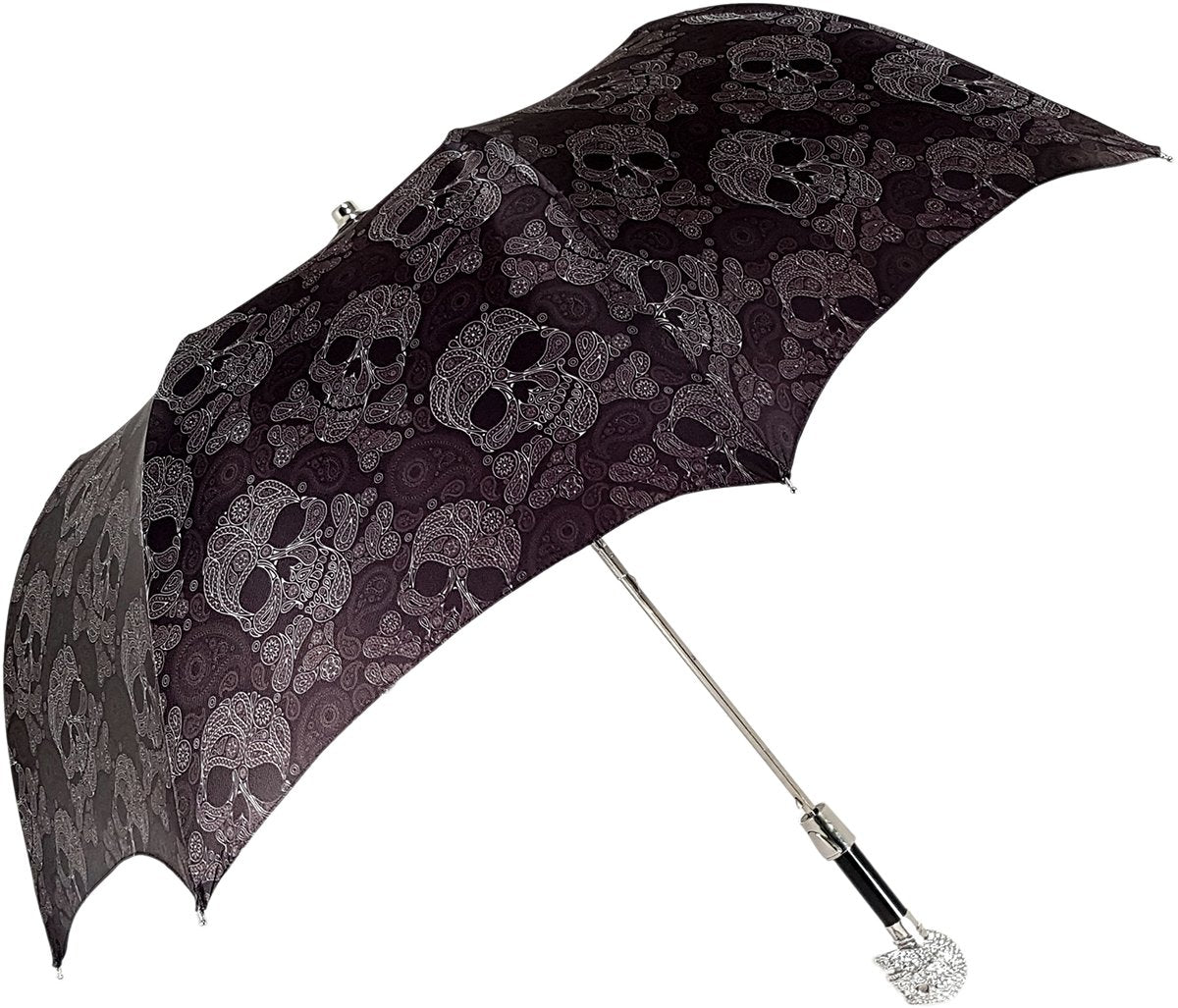 Lux Silver Swarovski Skull Folding Umbrella - il-marchesato