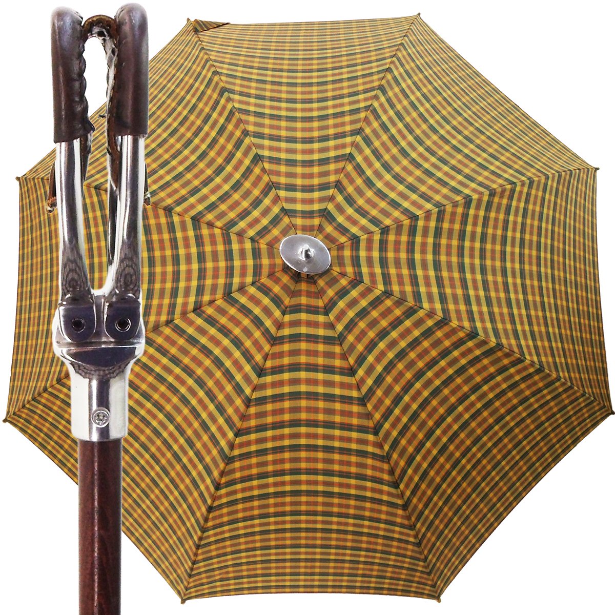 Handmade Leather Seat Umbrella- Multicolored Tartan - il-marchesato