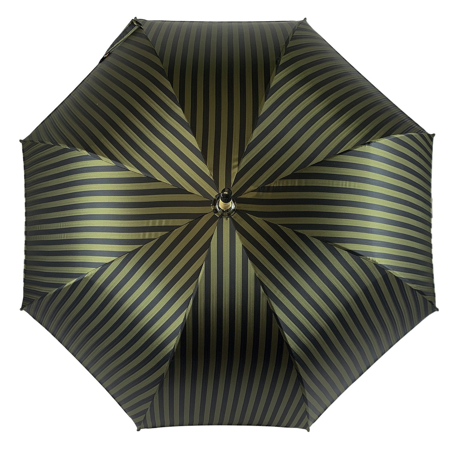 Handcrafted Dark Green striped Umbrella - Natural Ash Wood hand-curved – ilMarchesato