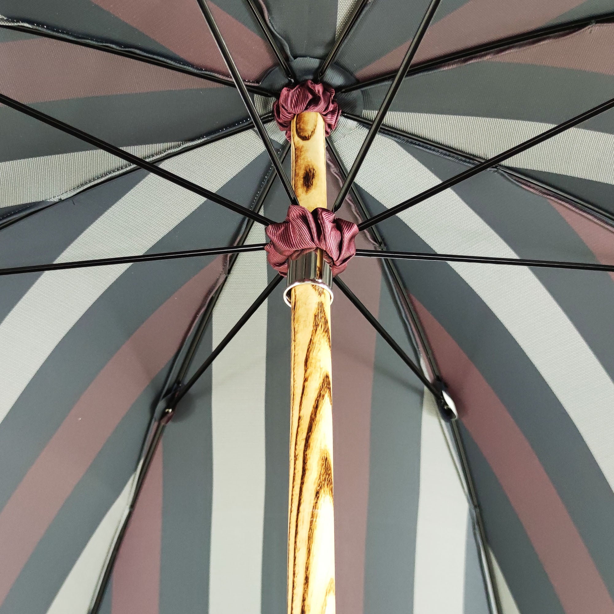 Multicolour Striped Umbrella - Natural beech Wood-Handle