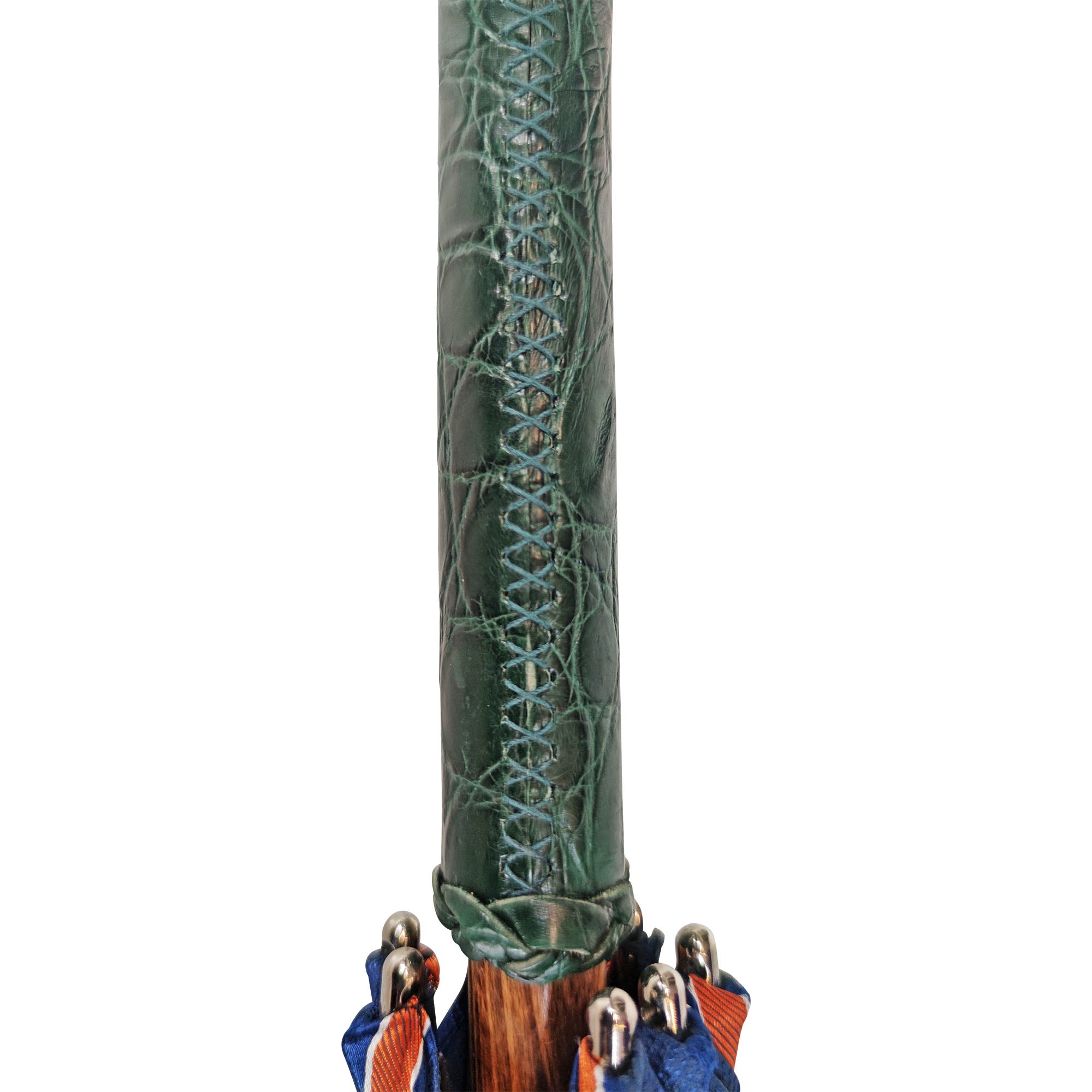 Umbrella with green Caiman Crocodile leather handle