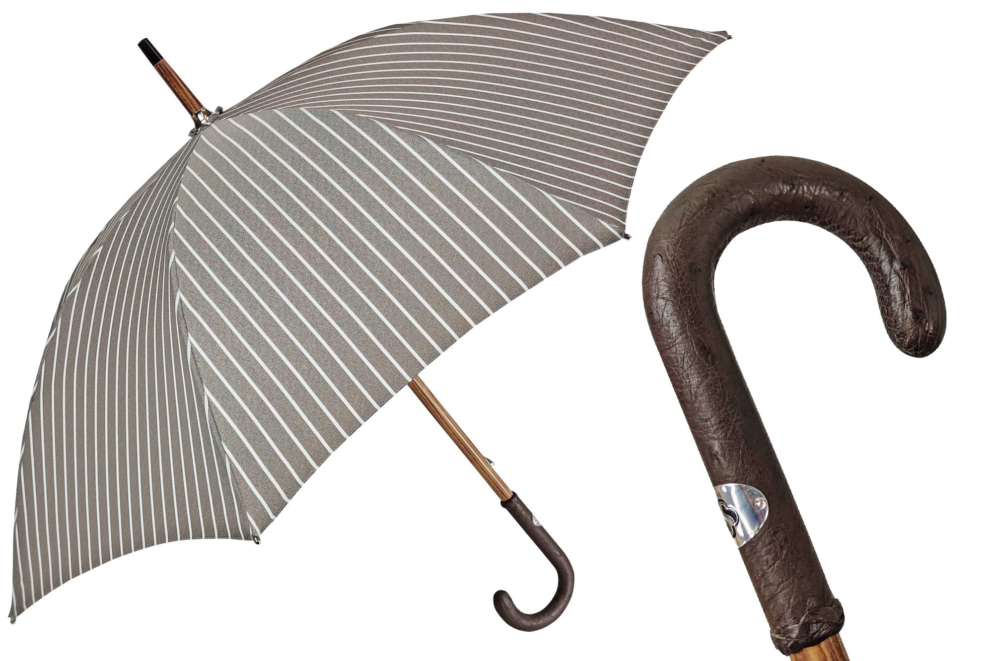 Classic Striped Umbrella with Ostrich leather handle