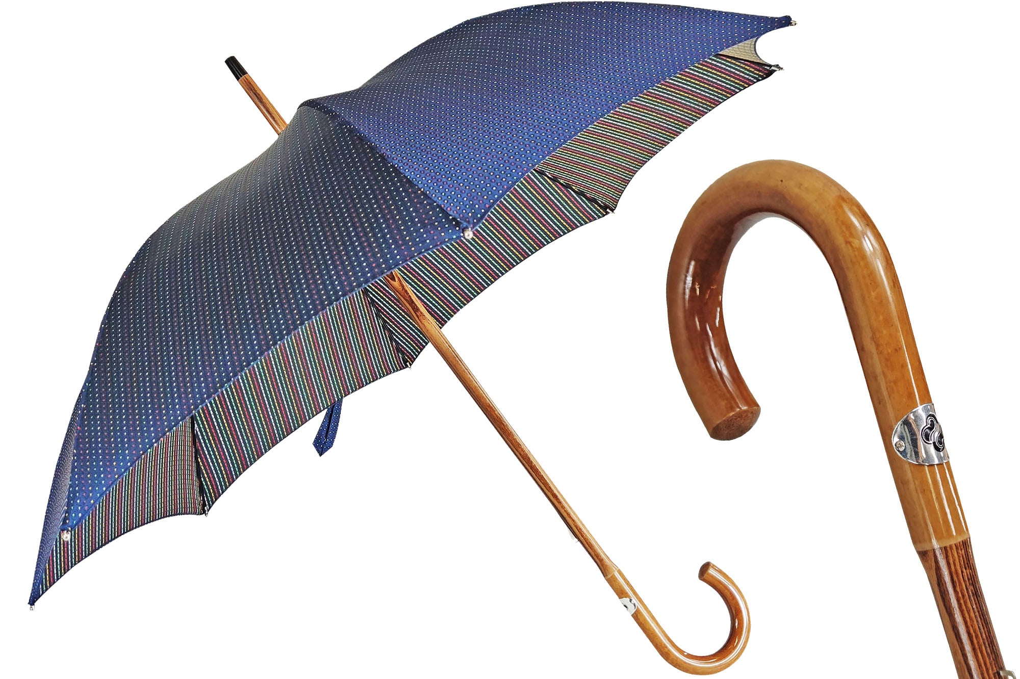 Multicolor dot umbrella with Malacca handle