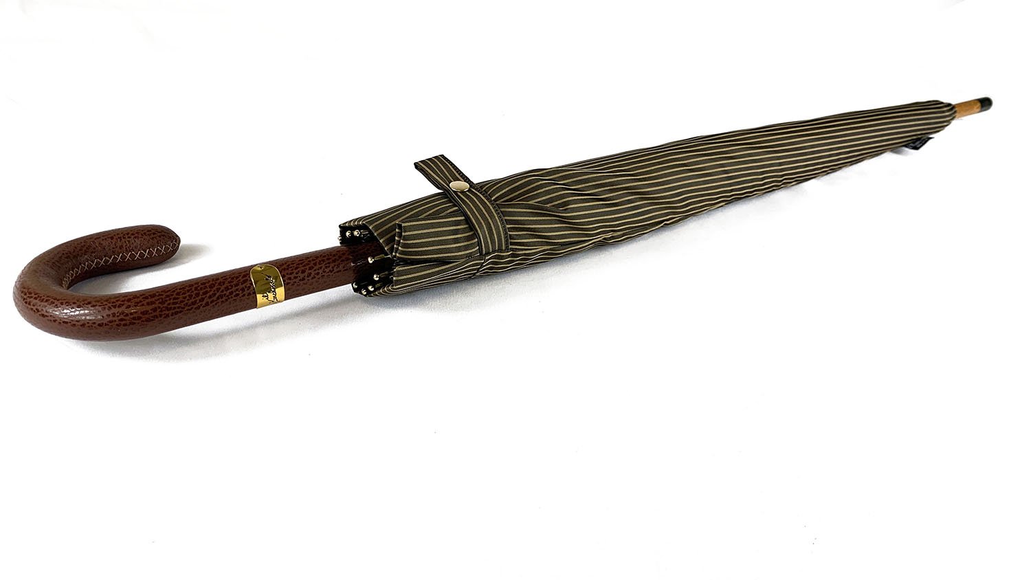Classic Striped umbrella with Brown Leather handle - IL MARCHESATO LUXURY UMBRELLAS, CANES AND SHOEHORNS