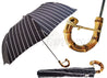 Black and White Striped Men's Folding Umbrella - Whangee Bamboo Handle - il-marchesato