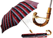 Multi-Color Striped Men's Folding Umbrella - Whangee Bamboo Handle - il-marchesato