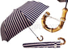 Dark Blue, & Dirty White Striped Men's Folding Umbrella - Bamboo Handle - il-marchesato