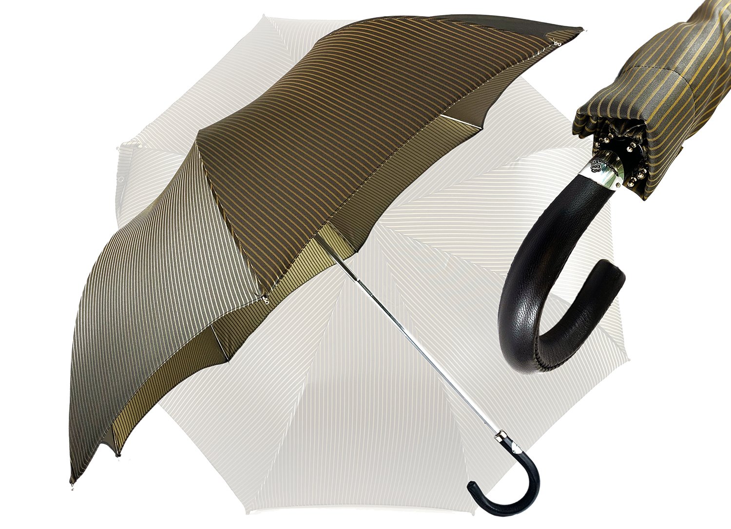 Folding Brown and Gold striped umbrella for men - IL MARCHESATO LUXURY UMBRELLAS, CANES AND SHOEHORNS