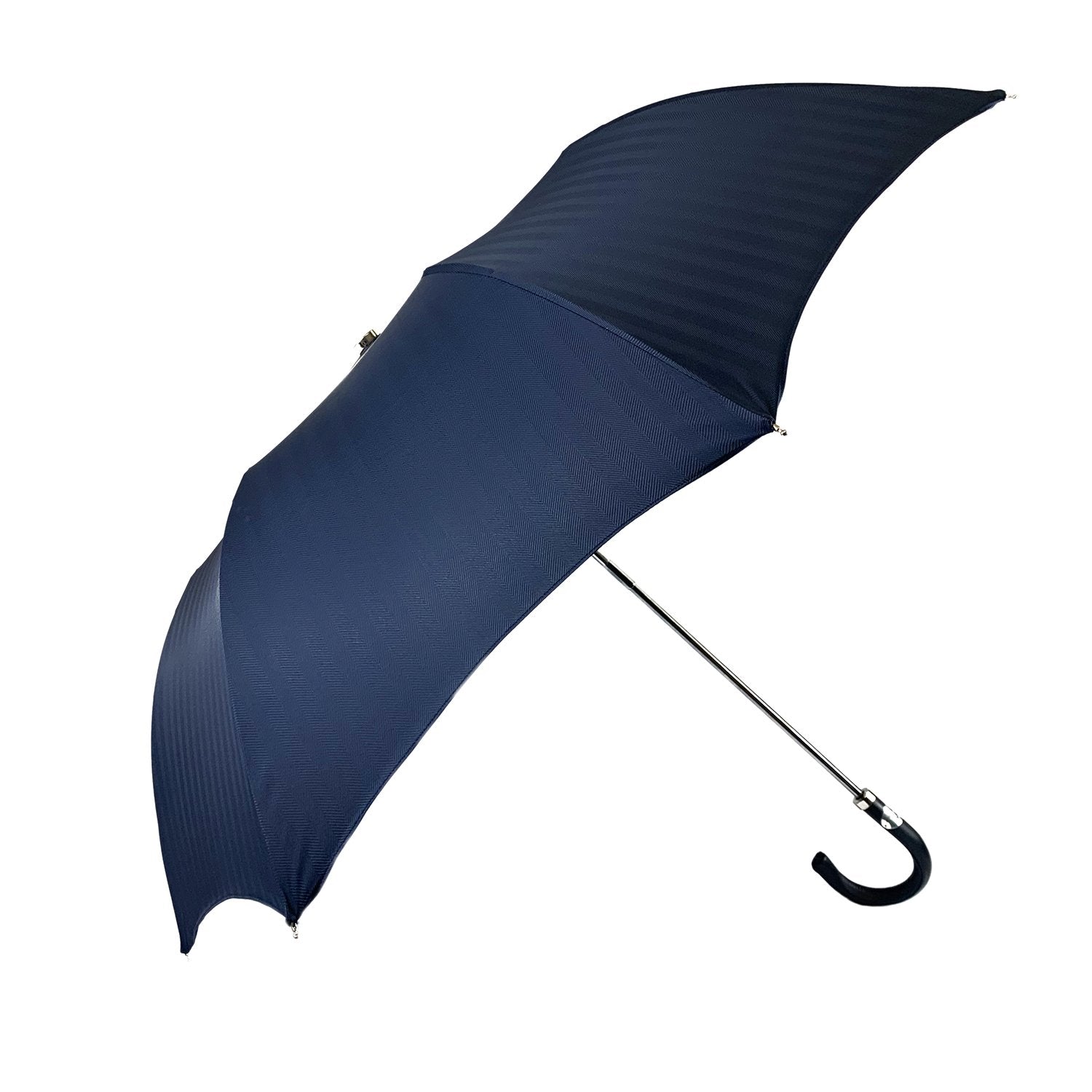 Blue Navy Jacquard Folding Umbrella - IL MARCHESATO LUXURY UMBRELLAS, CANES AND SHOEHORNS