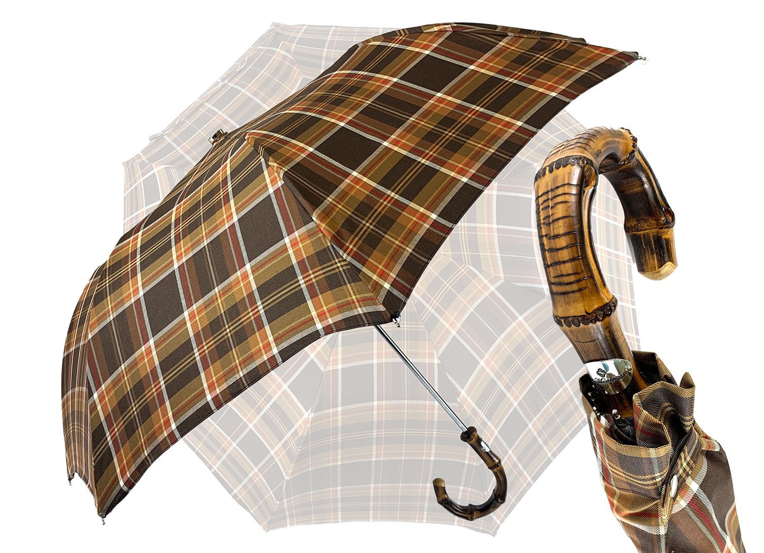Folding Brown Tartan umbrella - IL MARCHESATO LUXURY UMBRELLAS, CANES AND SHOEHORNS