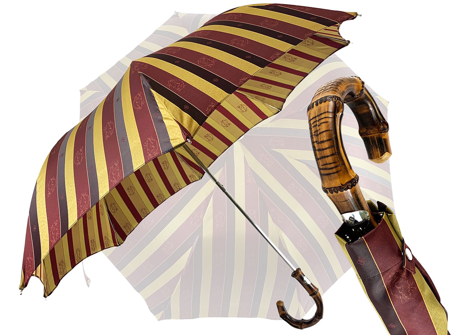 Striped Men's Umbrella with Horses and Bamboo Handle - IL MARCHESATO LUXURY UMBRELLAS, CANES AND SHOEHORNS