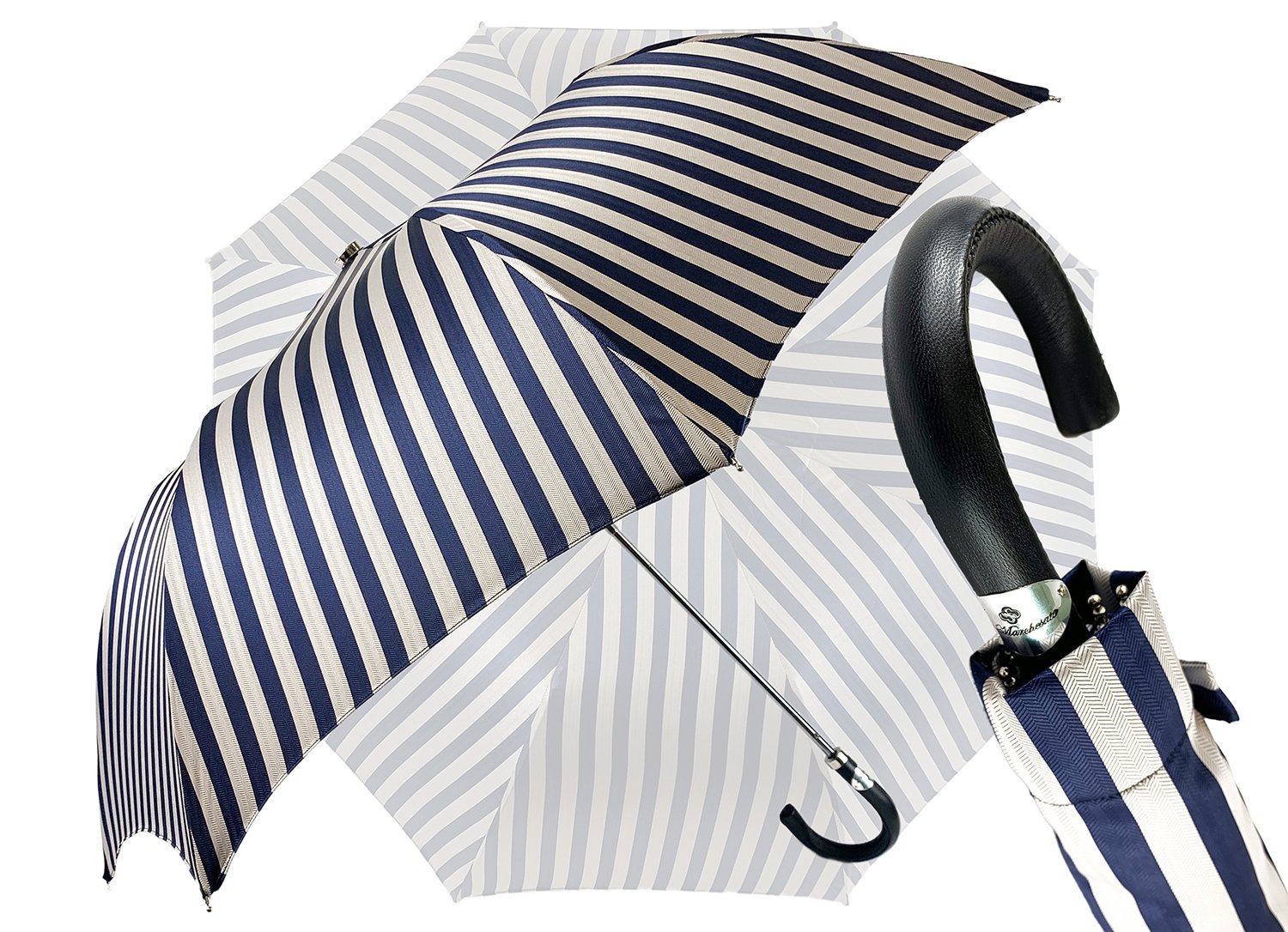 Striped Grey and Blue Men's Folding Collection - IL MARCHESATO LUXURY UMBRELLAS, CANES AND SHOEHORNS