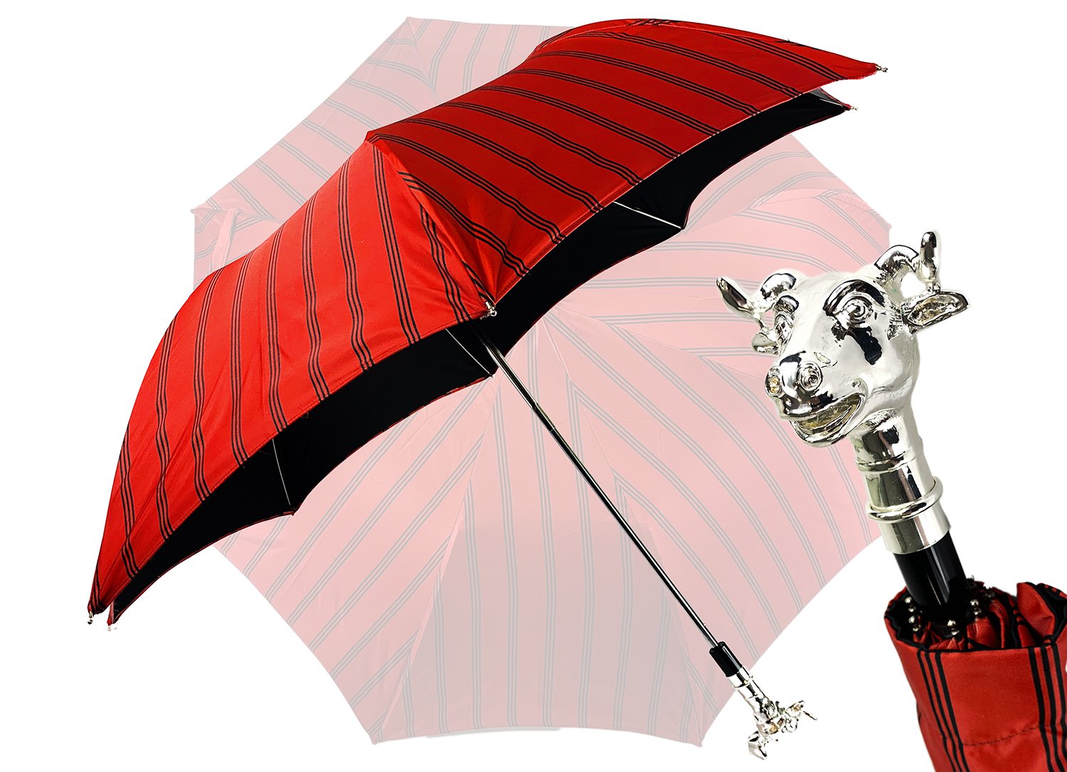 Folding Umbrella for Men with Silver-plated Bull Handle - IL MARCHESATO LUXURY UMBRELLAS, CANES AND SHOEHORNS