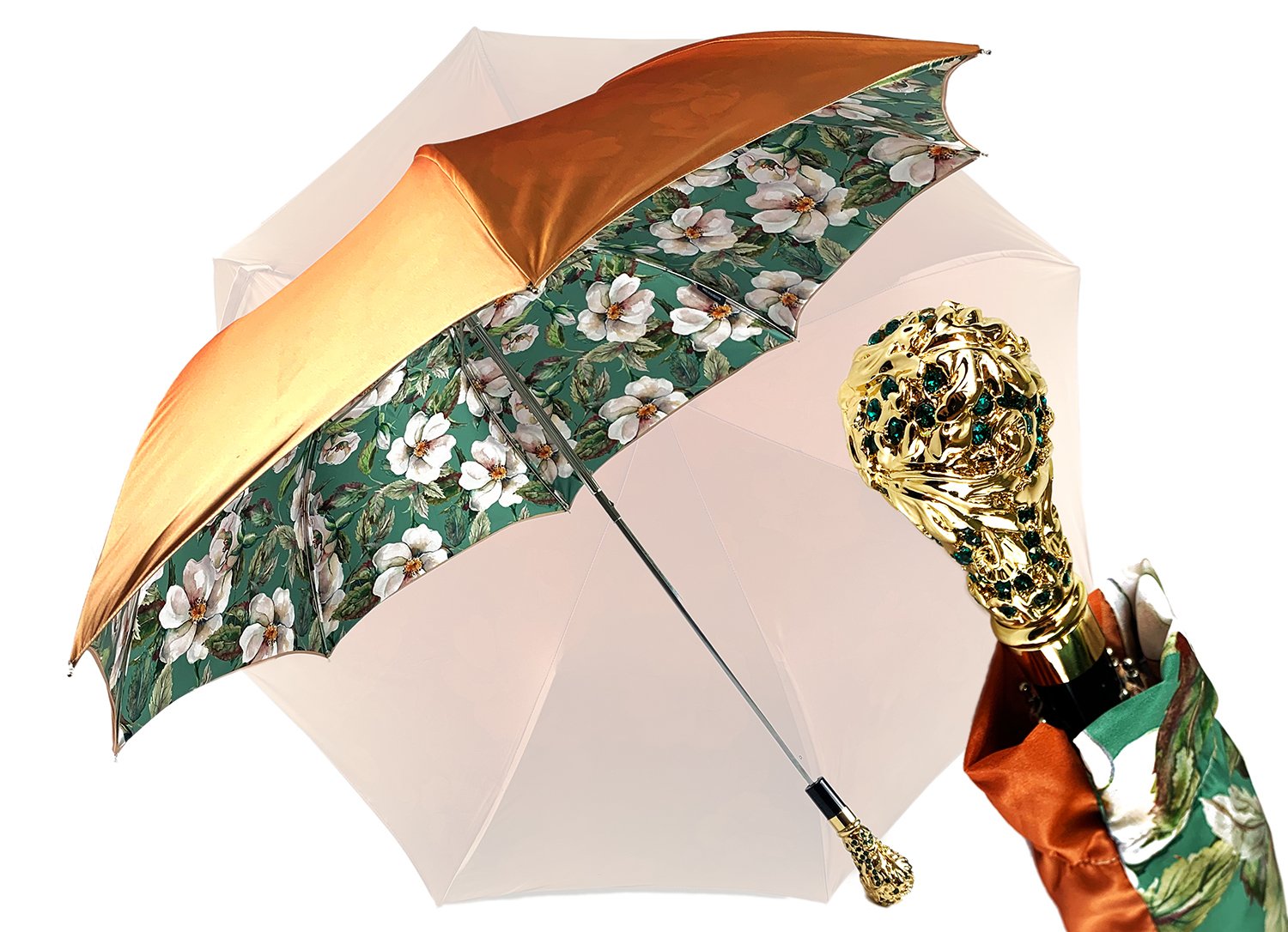 Exclusive light green flowered design - IL MARCHESATO LUXURY UMBRELLAS, CANES AND SHOEHORNS