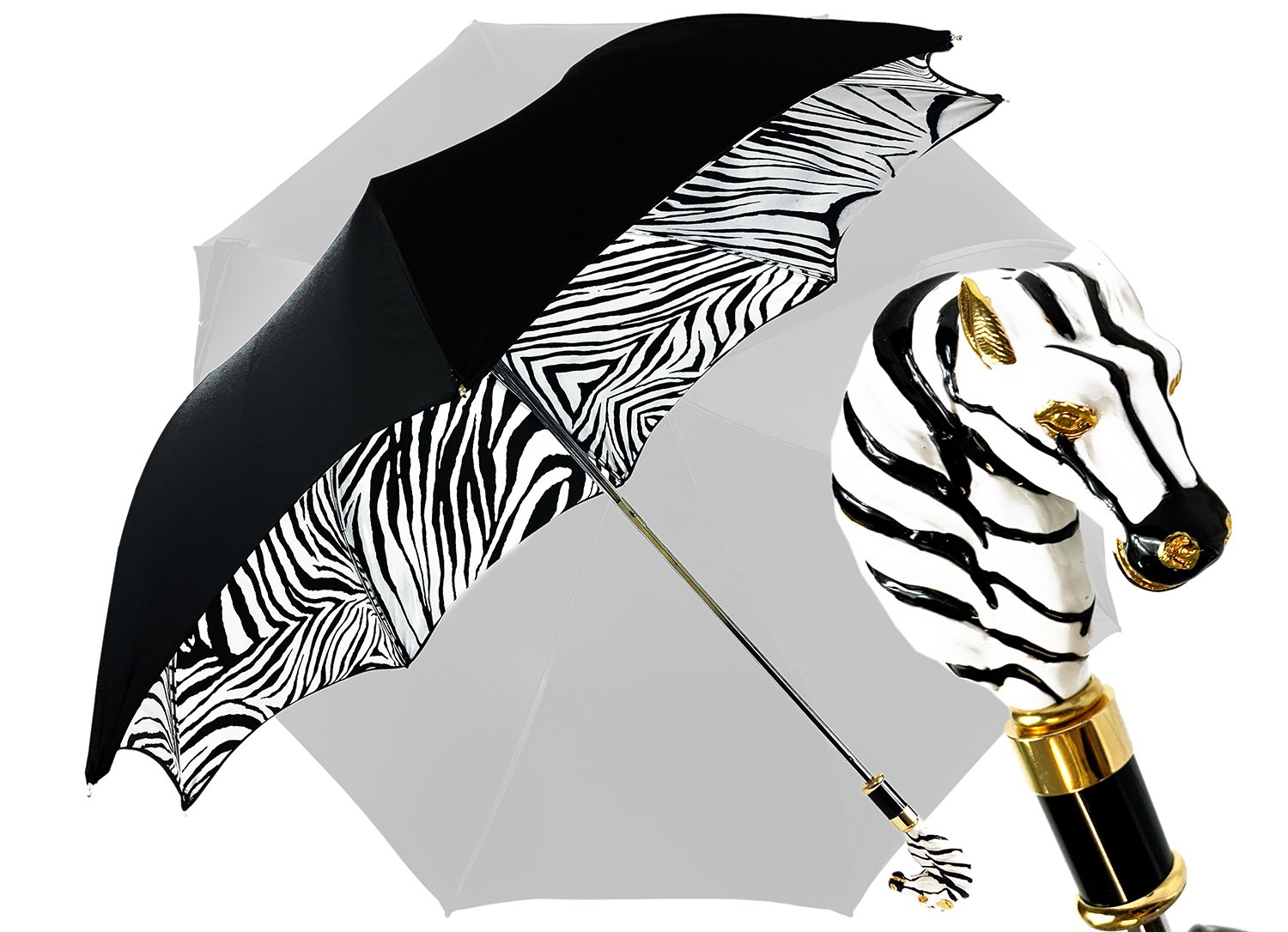 Umbrella with Handpainted Zebra - IL MARCHESATO LUXURY UMBRELLAS, CANES AND SHOEHORNS