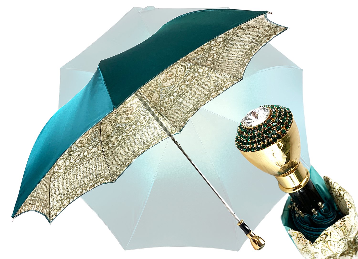 Baroque and turquoise umbrella with Mylord handle - IL MARCHESATO LUXURY UMBRELLAS, CANES AND SHOEHORNS