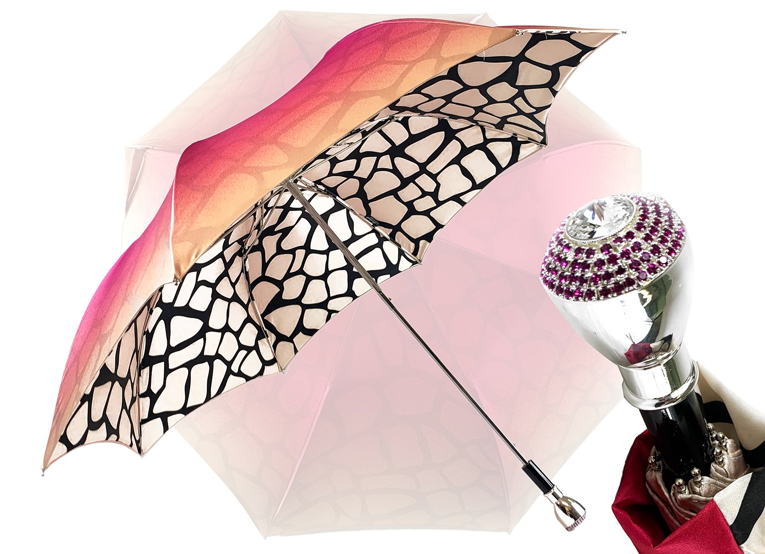 Double canopy umbrella with Magenta and exclusive design - IL MARCHESATO LUXURY UMBRELLAS, CANES AND SHOEHORNS