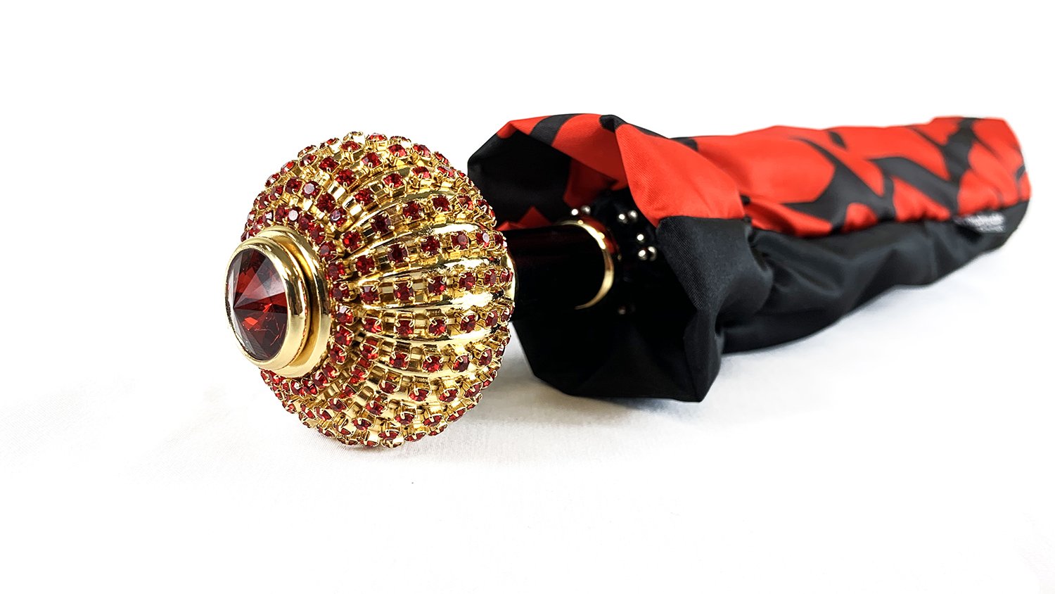 Handmade umbrella with Sphere decorated with red crystals - IL MARCHESATO LUXURY UMBRELLAS, CANES AND SHOEHORNS