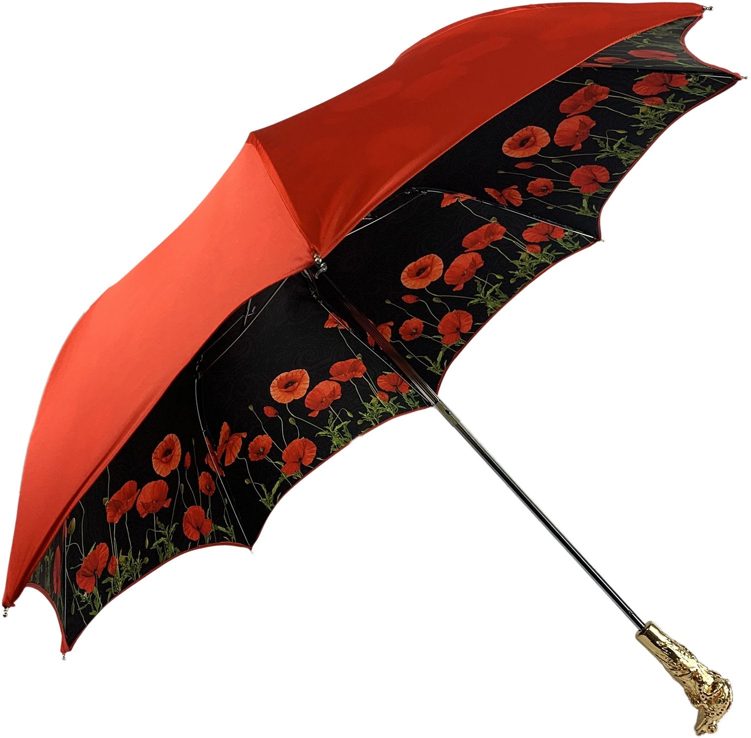 Luxury umbrella with red poppies and frog adorned with siam