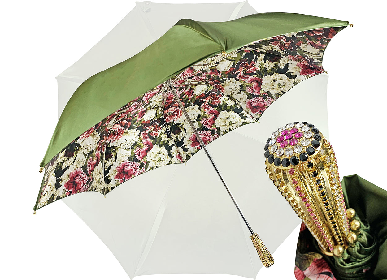 Handmade umbrella  - Flowered design in olive color