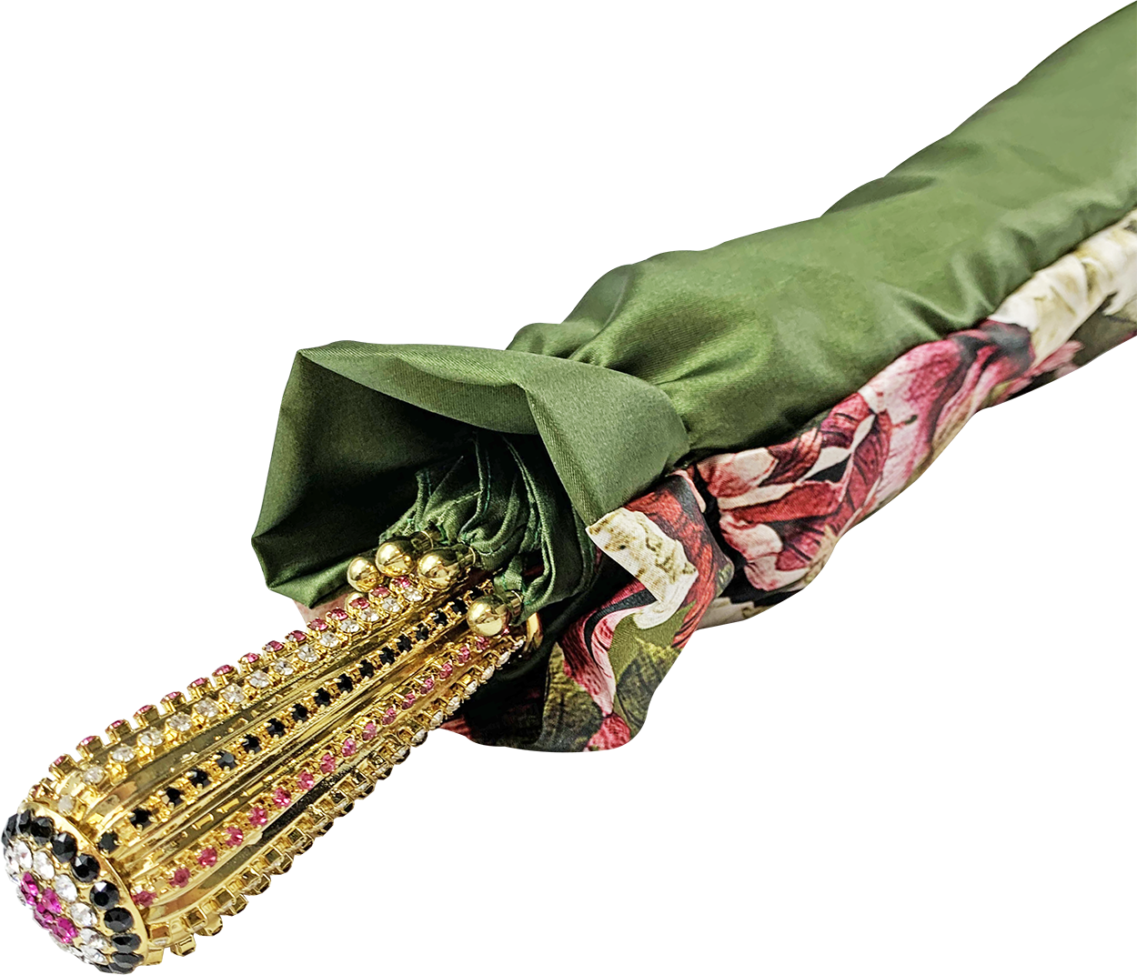 Paraguas hecho a mano: diseño floral en color oliva