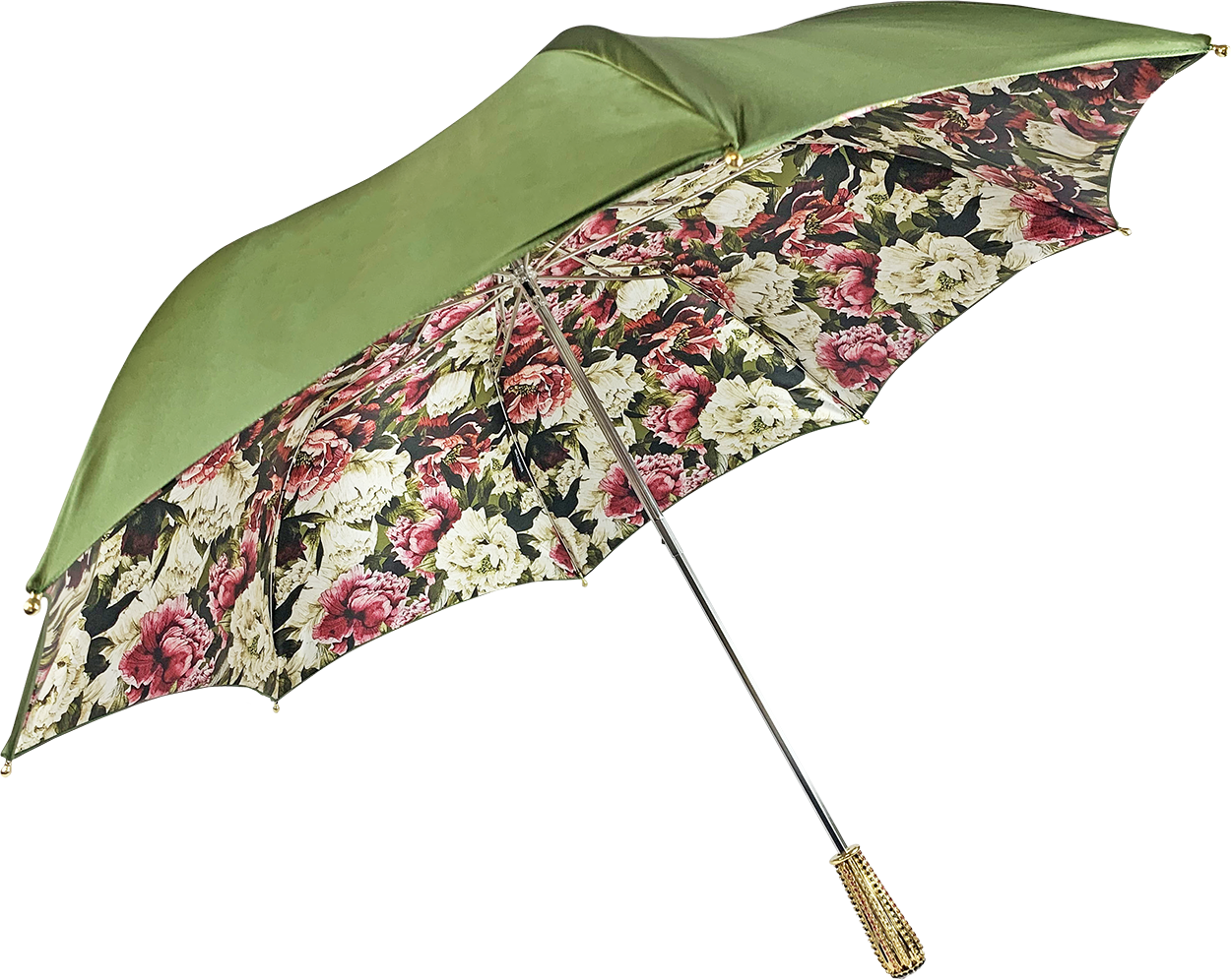 Paraguas hecho a mano: diseño floral en color oliva