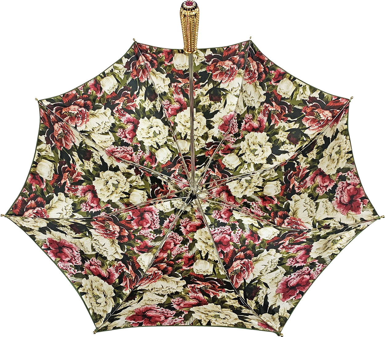 Handmade umbrella  - Flowered design in olive color