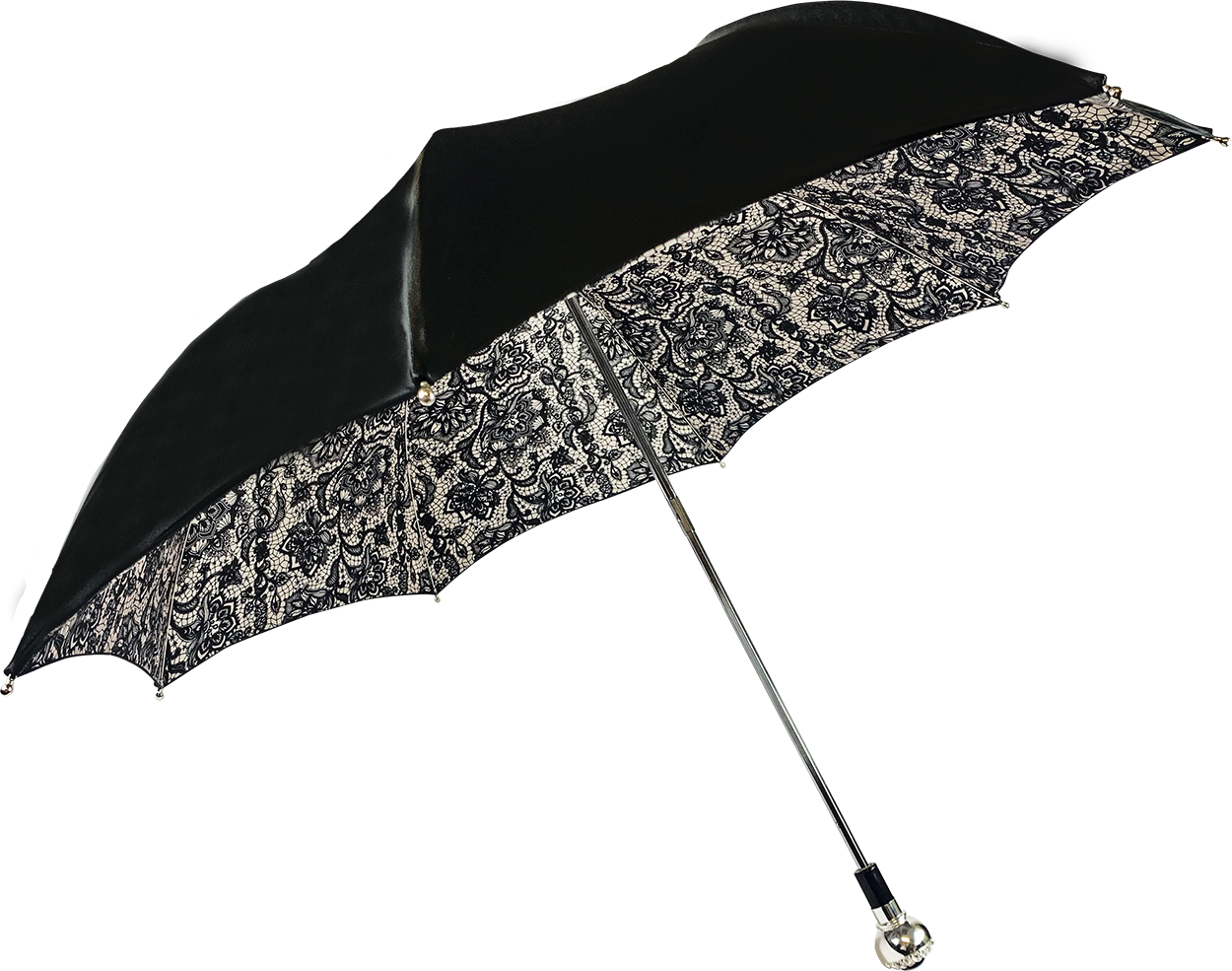 Folding double canopy umbrella with lace design