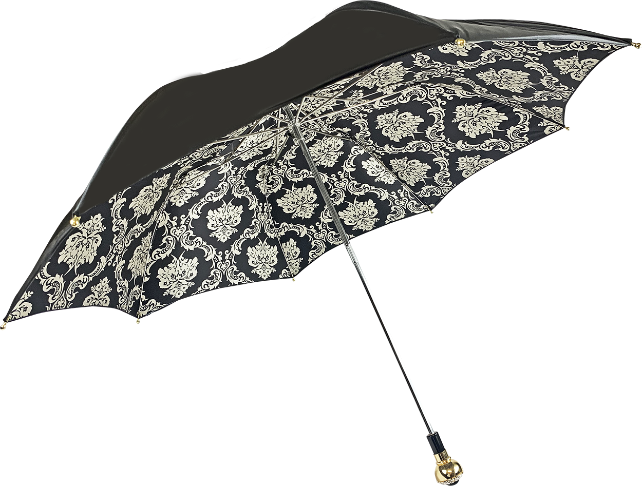 black floral patio umbrella Black double canopy umbrella with damask design – ilMarchesato