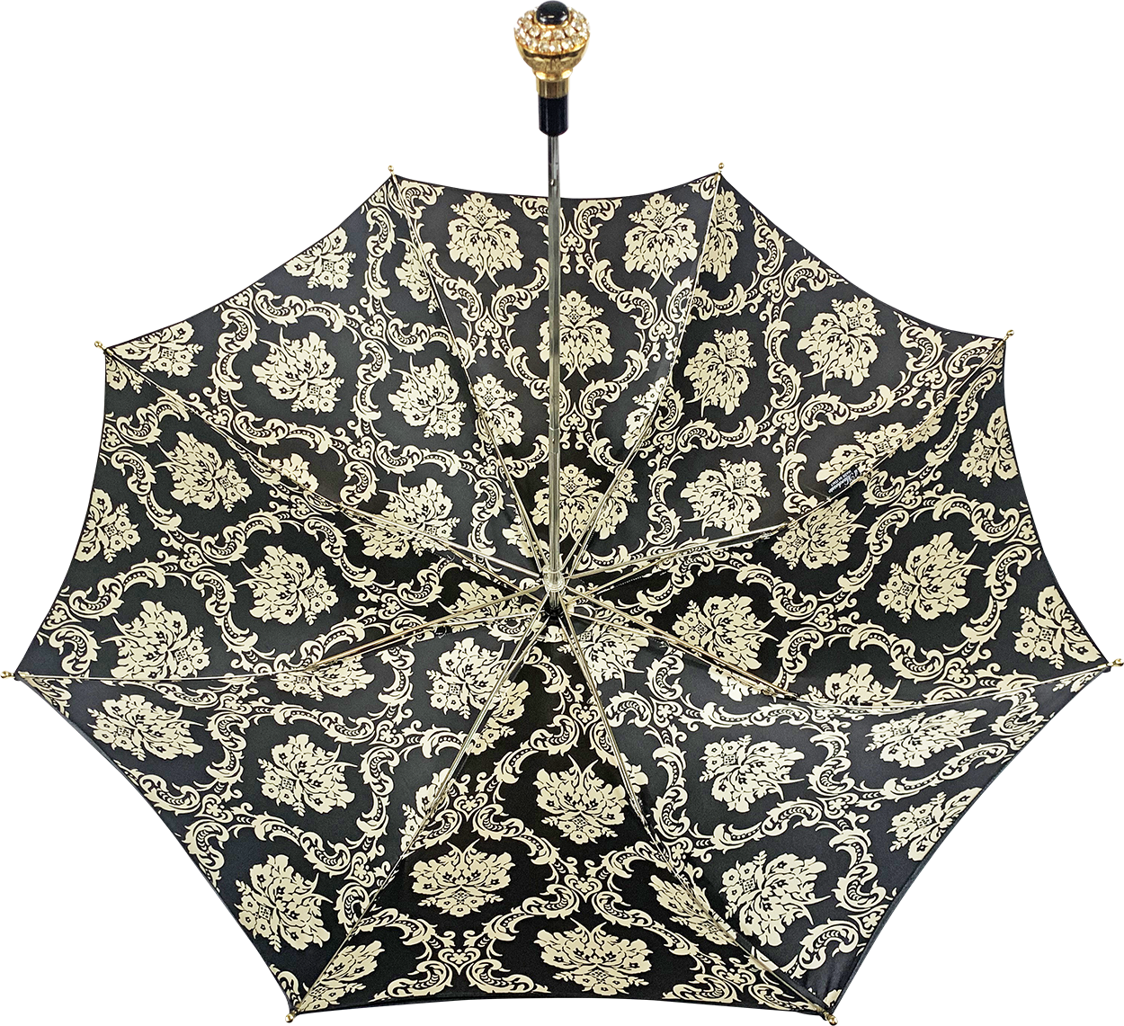 Black double canopy umbrella with damask design