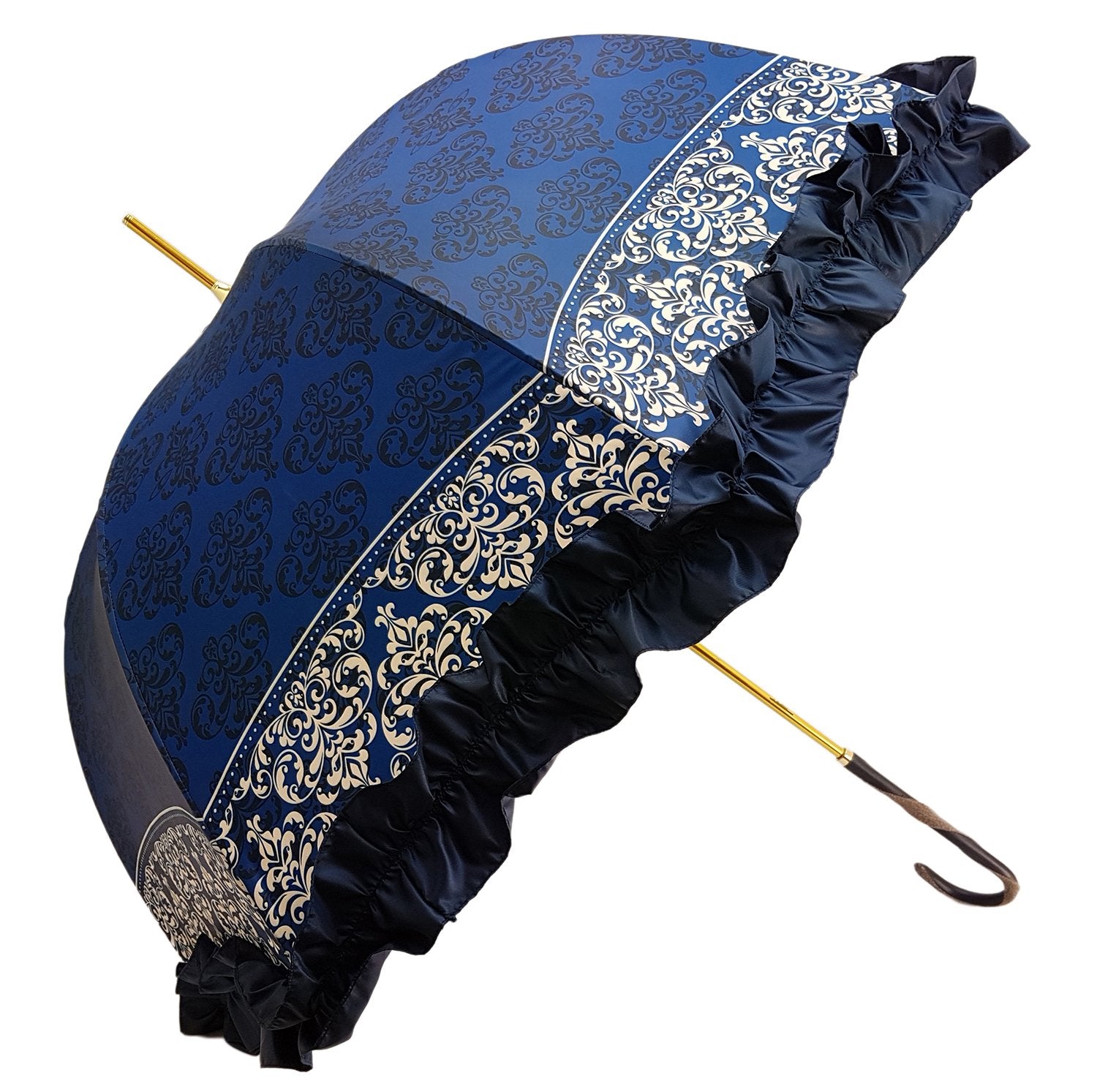 Women's umbrella Studied with a White & Black Pattern on a Blue Canopy - il-marchesato