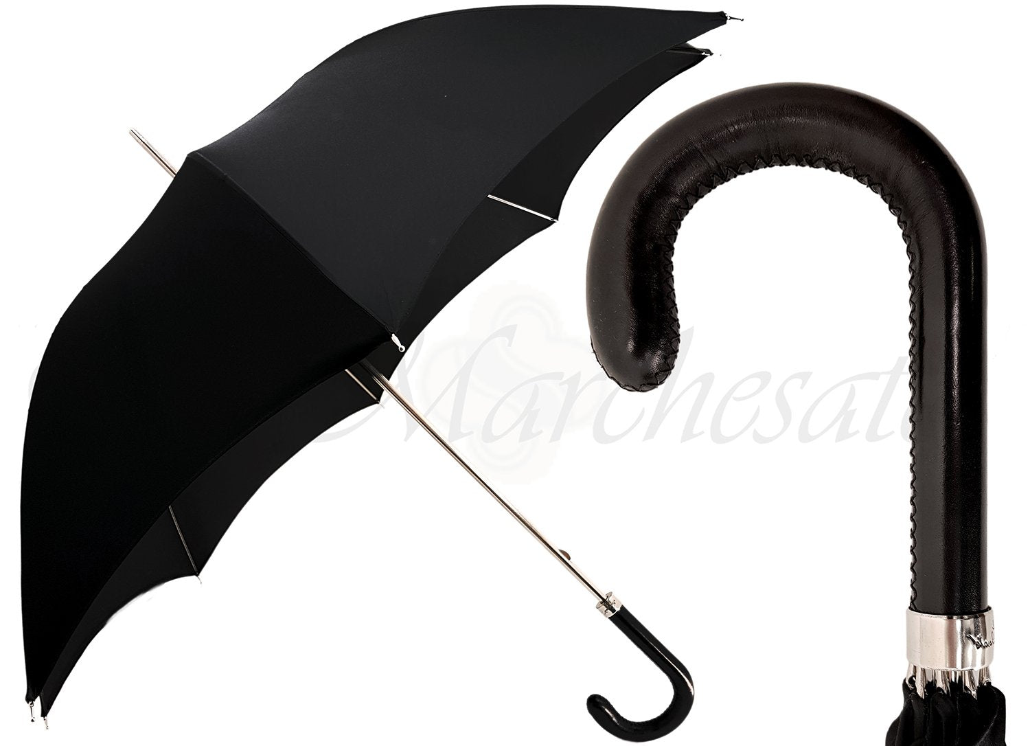 Classic Gentlemen's Black Umbrella With Leather Handle - il-marchesato