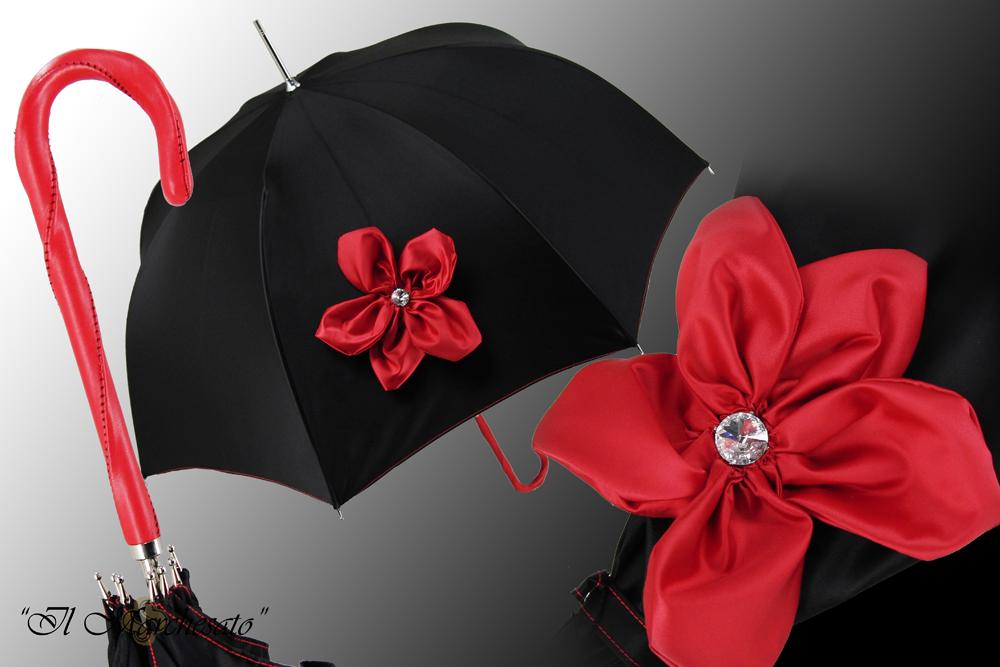 Awesome Black Ladies Umbrella - Red Flower - il-marchesato