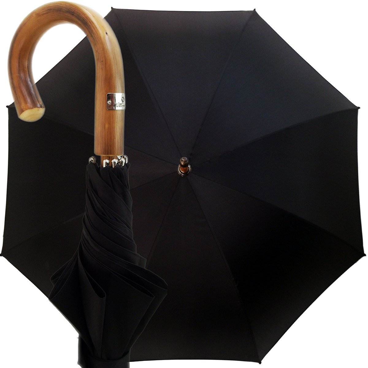 Black Umbrella with Chestnut Handle - il-marchesato