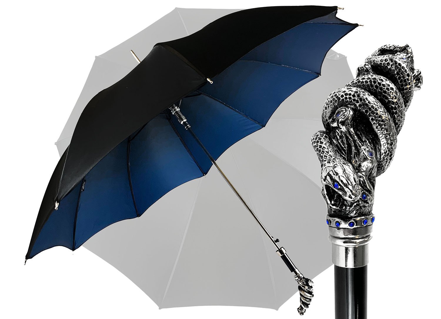 Premium double canopy with Snake handle and crystals - IL MARCHESATO LUXURY UMBRELLAS, CANES AND SHOEHORNS
