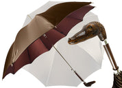 Double brown color with dots and burgundy inside - Handle with antique crocodile - IL MARCHESATO LUXURY UMBRELLAS, CANES AND SHOEHORNS