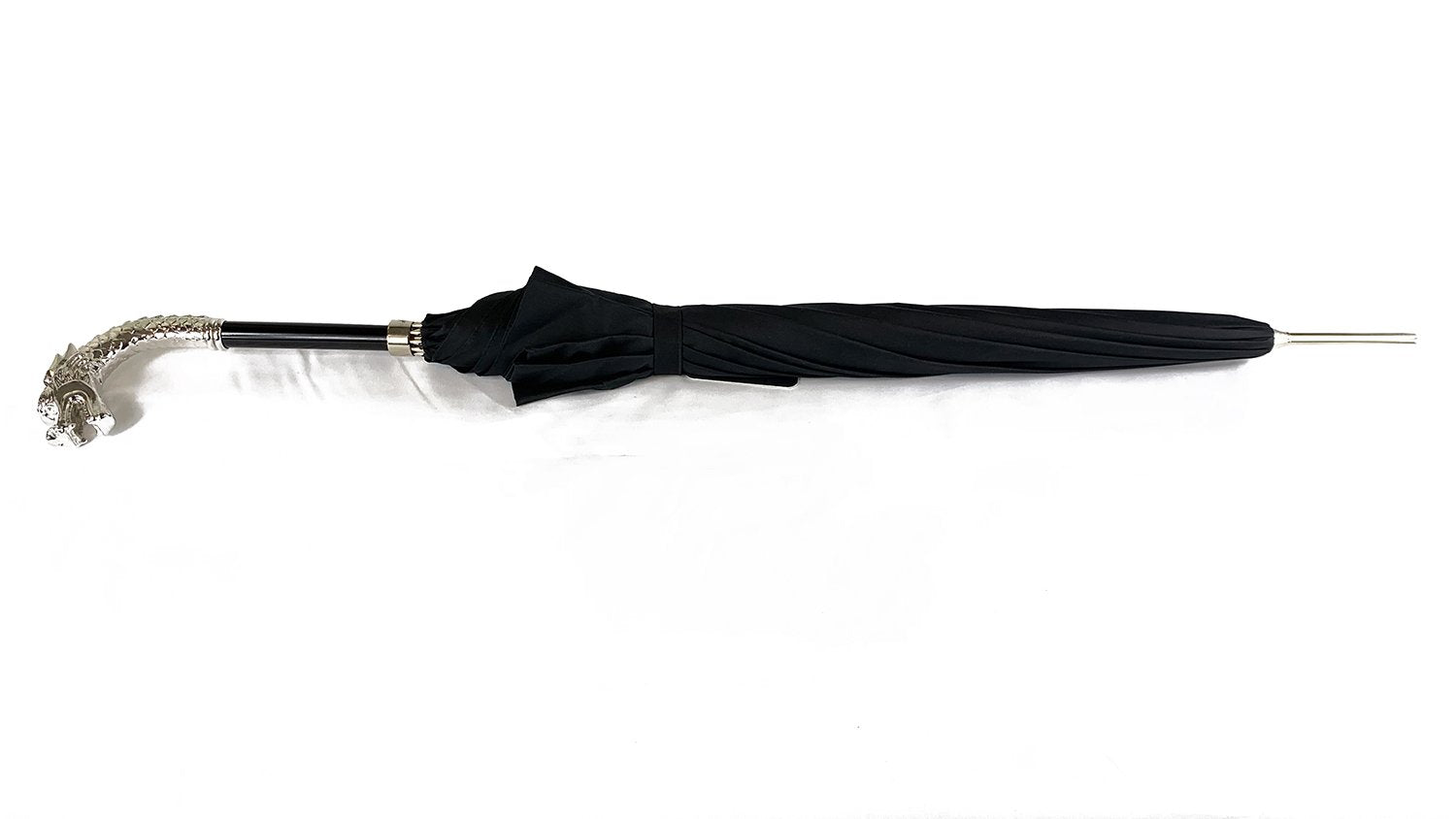 Fantastic Black umbrella for man with Silverplated Dragon - IL MARCHESATO LUXURY UMBRELLAS, CANES AND SHOEHORNS