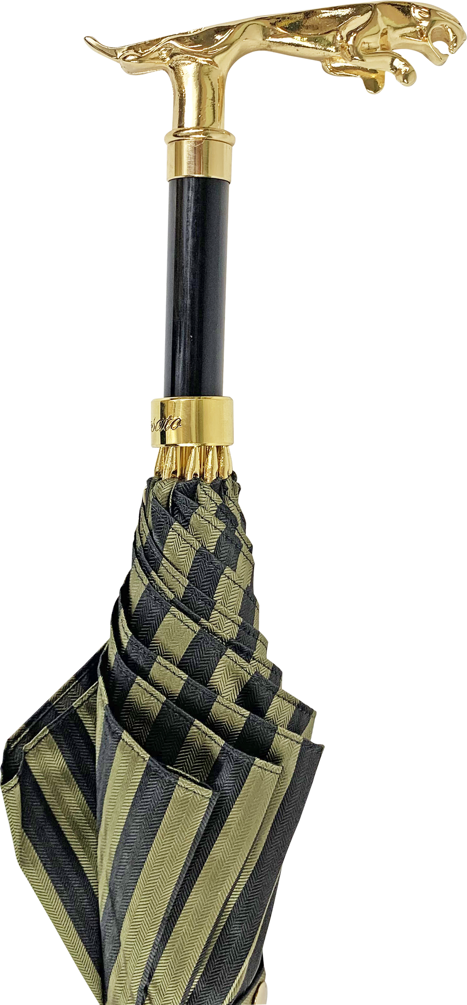 Luxury Gents Pinstripe Umbrella with Goldplated Jaguar Handle