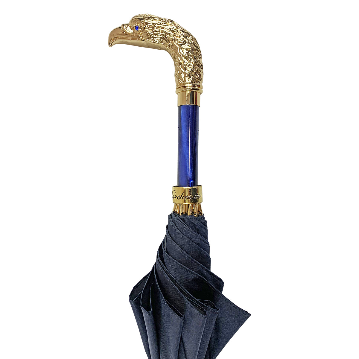 24K eagle handle  - elegant blue umbrella