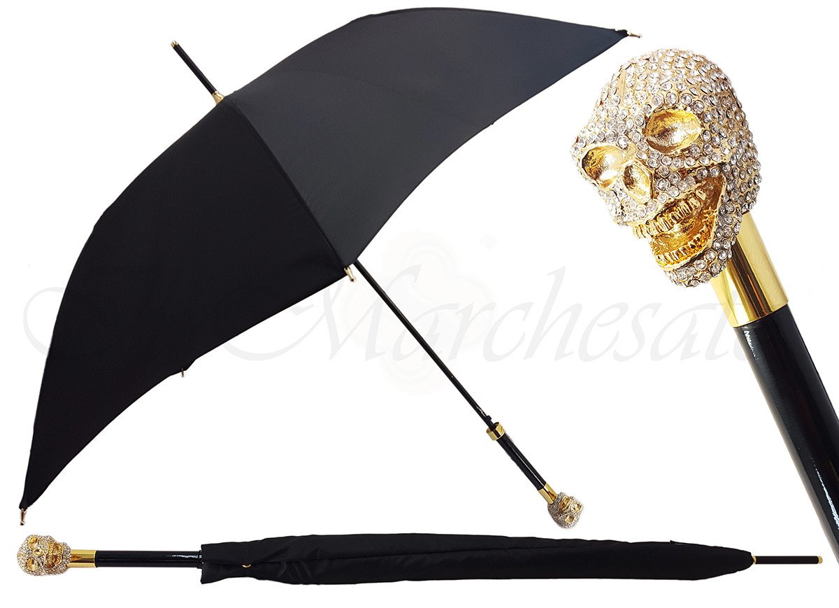 il Marchesato Lux Gold Swarovski Skull Umbrella - il-marchesato