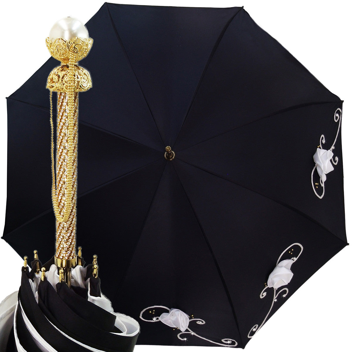 Umbrella With Double Cloth And Embroidered Flowers - il-marchesato