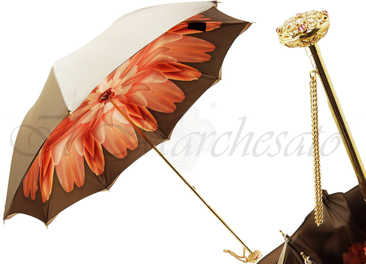 Superb Dahlia Double Canopy Umbrella Finished in a Luxurious Satin Polyester Fabric - il-marchesato